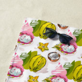 フリーハンドの織り目加工のフルーツパターン ビーチタオル (インサイチュ)