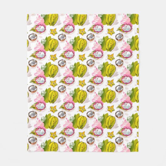 フリーハンドの織り目加工のフルーツパターン フリースブランケット (正面)