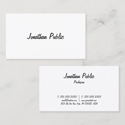 フリーハンドスクリプトデザイン頭が切れるシックトレンディープレーン 名刺 (正面/裏面)