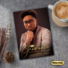 フリーハンドスクリプトフロント/バックフォト卒業 箔招待状