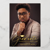 フリーハンドスクリプトフロント/バックフォト卒業 箔招待状 (正面)