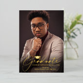 フリーハンドスクリプトフロント/バックフォト卒業 箔招待状 (立ち正面)