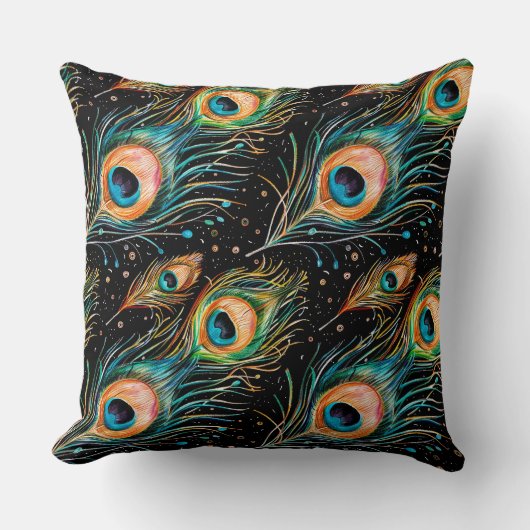 フリーハンドスケッチとピーコックの水色鉛筆 クッション (正面)