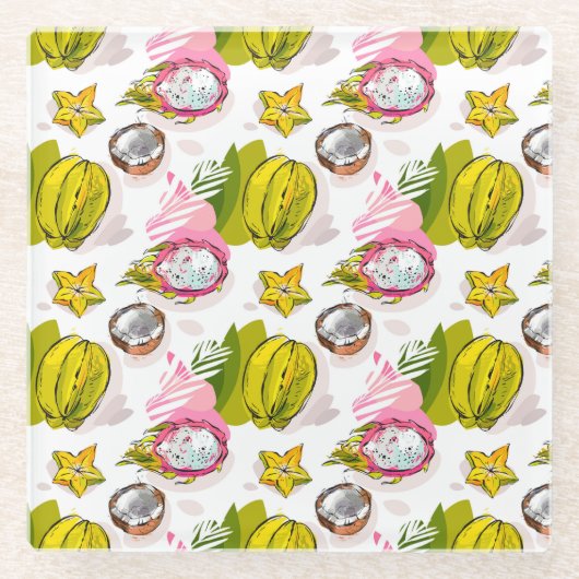 フリーハンドテクスチャーを施した果実のパターン ガラスコースター (正面)