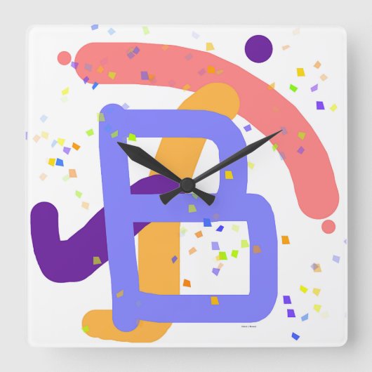 フリーハンドモノグラムイニシャルB スクエア壁時計 (正面)