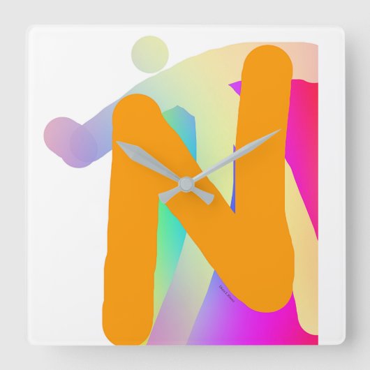 フリーハンドモノグラムイニシャルN スクエア壁時計 (正面)