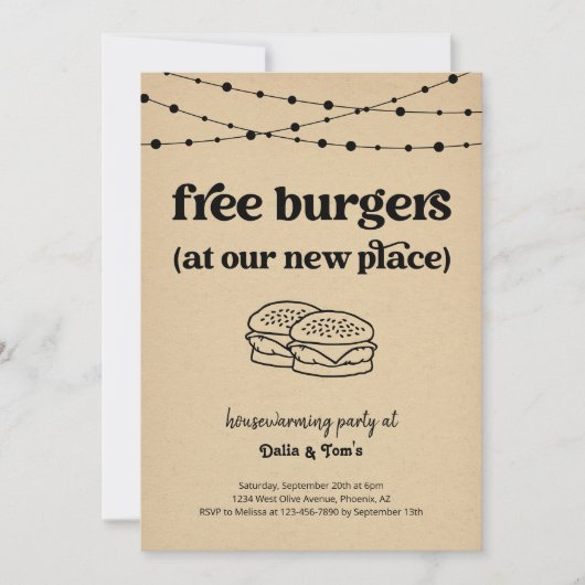 フリーバーガーおもしろい引っ越し祝いパーティーパーティの招待状 招待状 (正面)