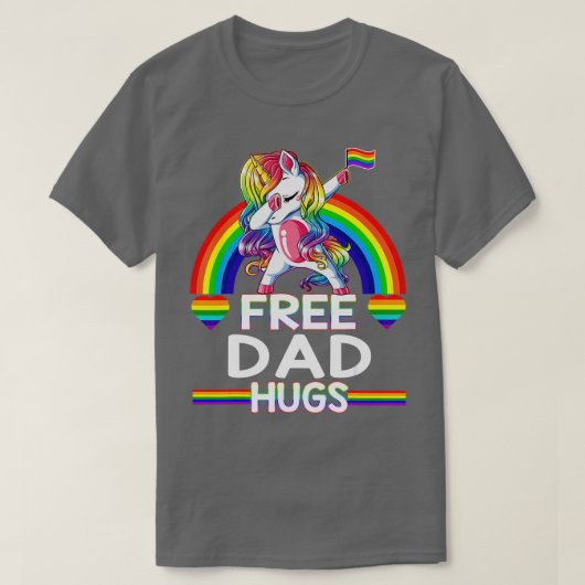 フリーパパハグスユニコーンLGBTプライドレインボーファーザー Tシャツ (デザイン正面)