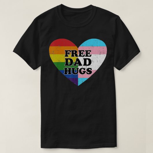 フリーパパハグレインボーハートフラグゲイLGBプライドモ Tシャツ (デザイン正面)