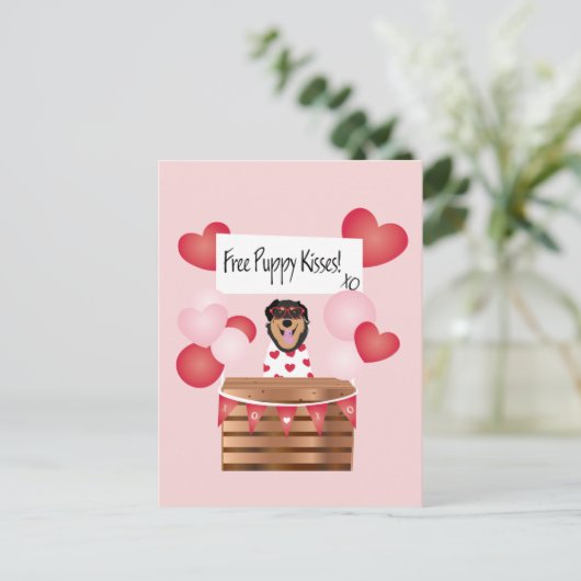 フリーパピーキスバレンタインドッグピンク ポストカード (スタンド正面)