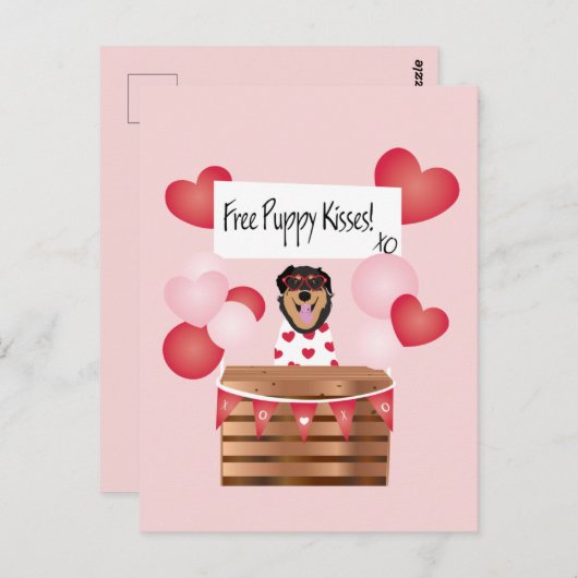 フリーパピーキスバレンタインドッグピンク ポストカード (正面/裏面)
