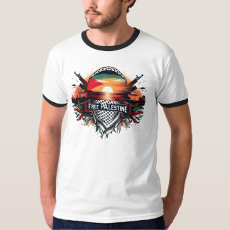 フリーパレスチナ：サンセット自由グラフィックティー Tシャツ
