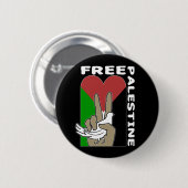 フリーパレスティナドヴハートピースサインブラック 缶バッジ (正面&裏面)