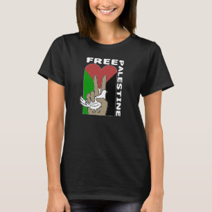 フリーパレスティナドヴハートピースサイン暗いTシャツ Tシャツ