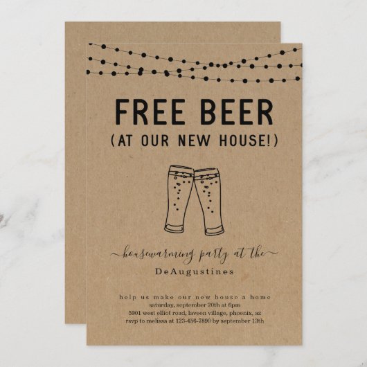 フリービールおもしろい引っ越し祝いパーティーパーティの招待状 招待状 (正面/裏面)