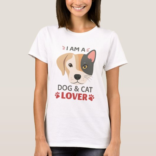 フリーフィット女性犬&猫好きTシャツ – かわいいペット Tシャツ (正面)