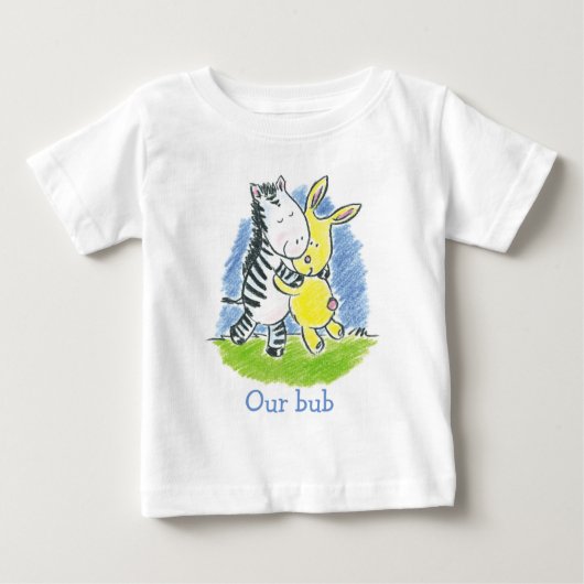 フリーフレンズが子どもたちを抱きしめるT型 ベビーTシャツ (正面)