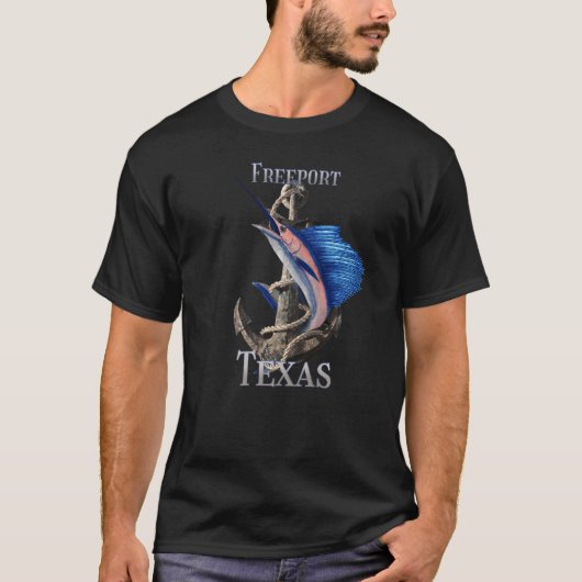 フリーポートテキサス州メージフィッシュマーリン海魚釣り Tシャツ (正面)