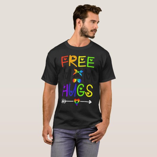 フリーマハグメッシーバンレインボーハートLgbtプライドM Tシャツ (正面フル)