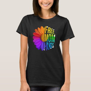 フリーママハグデイジーフラワーLGBTレインボーフラッグゲイL Tシャツ