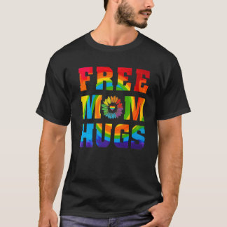 フリーママハグ絞り染めレインボーハートLGBTプライドモン Tシャツ