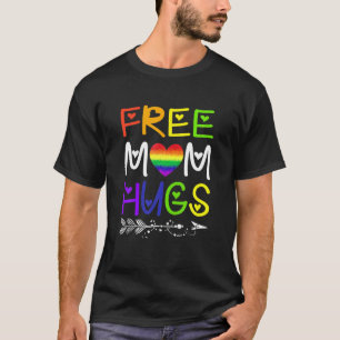 フリーマムハグズTレインボーハートLGBTプライド月 Tシャツ