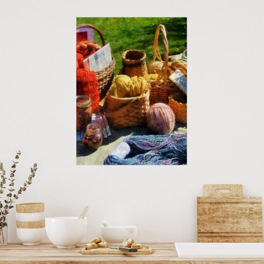 フリーマーケットでの毛糸のバスケット ポスター (キッチン)