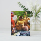 フリーマーケットでの毛糸のバスケット ポストカード (スタンド正面)