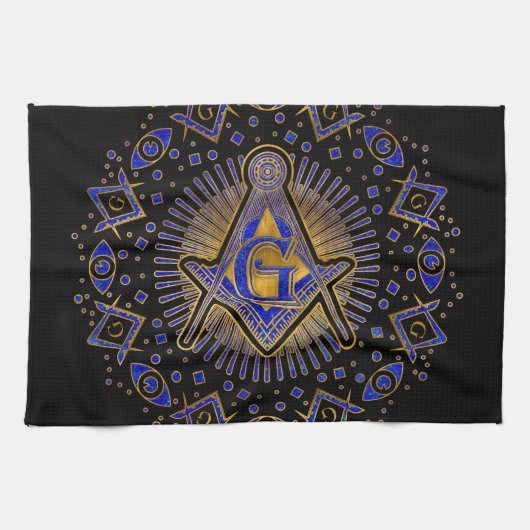 フリーメーソンのシンボルスクエアとコンパス キッチンタオル (横)