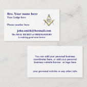 フリーメーソンのパーソナライズな正方形およびコンパス 名刺 (正面/裏面)