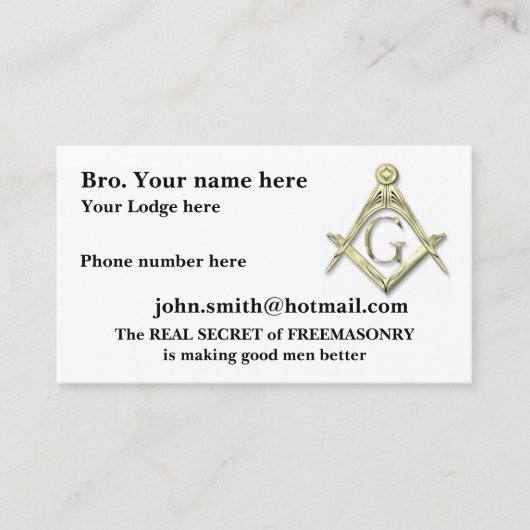 フリーメーソンの正方形およびコンパスを個人化して下さい 名刺 (正面)