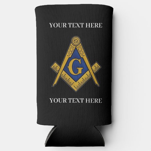 フリーメーソンスクエアとコンパスマソニック石積み スリム缶クーラー (正面)