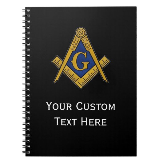 フリーメーソンマソニックギフトススクエアとコンパスブラック ノートブック (正面)