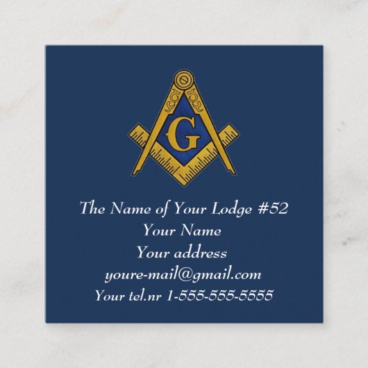 フリーメーソンマソニックメーソンリーネイビーブルー スクエア名刺 (正面)