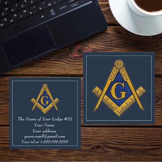 フリーメーソンマソニック石積み記号ブルー スクエア名刺