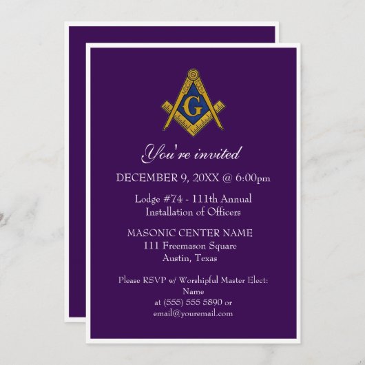 フリーメーソンメーソンリーブラックマソニックパープル 招待状 (正面/裏面)