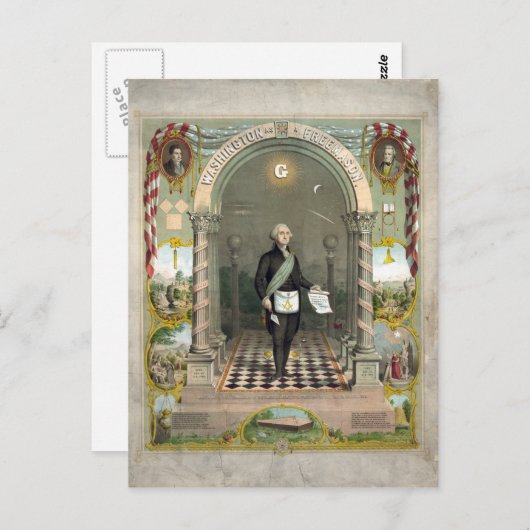 フリーメーソン会員としてジョージ・ワシントン ポストカード (正面/裏面)