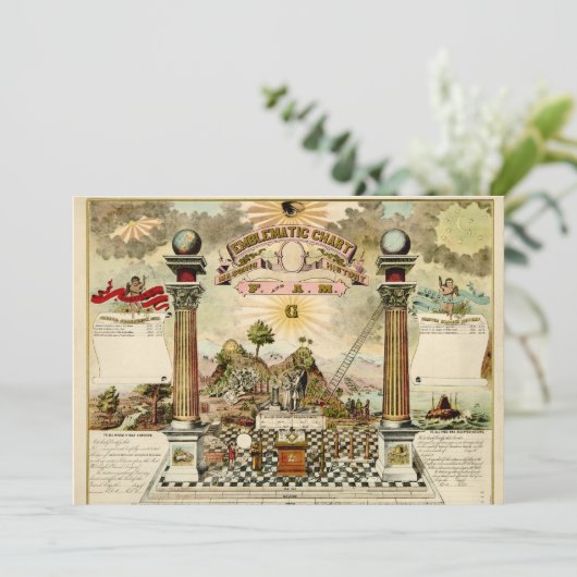 フリーメーソン会員のフリーメーソンの象徴的な図表の招待状カード 招待状 (スタンド正面)