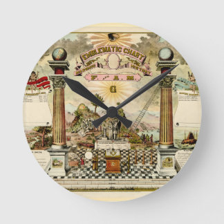 フリーメーソン会員のフリーメーソンの象徴的な図表 ラウンド壁時計