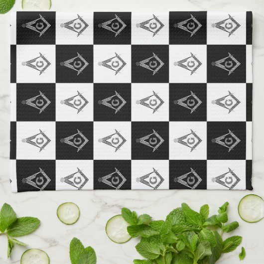 フリーメーソン市松模様にパターン キッチンタオル (折り畳み)
