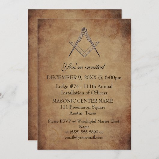 フリーメーソン素朴メーソンリーブラックマソニック 招待状 (正面/裏面)