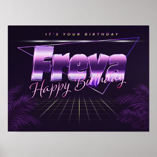 フリーヤネームVorname lila retroポスターGeburtstag ポスター (正面)