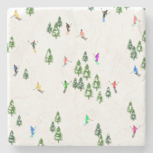 フリーライドアルパインスキーヤーズスキーイラストレーションパーティ ストーンコースター