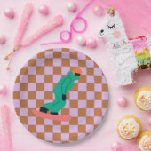 フリーライドスノーボーダーグリーンスーツ市松模様に ペーパープレート (パーティー)