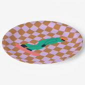 フリーライドスノーボーダーグリーンスーツ市松模様に ペーパープレート (アングル)