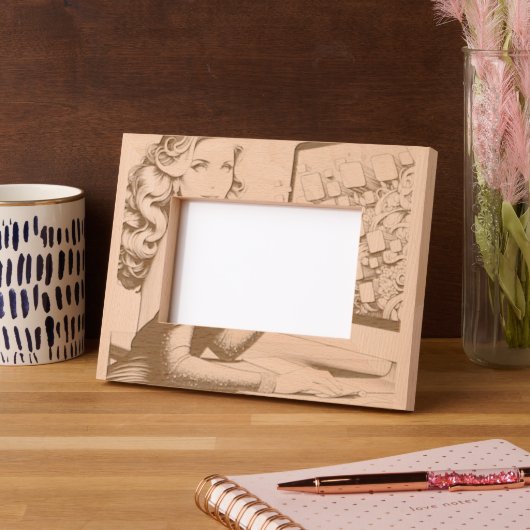 フリーランサーの輝き：働くボートの女の子 レーザー彫刻フレーム (左)