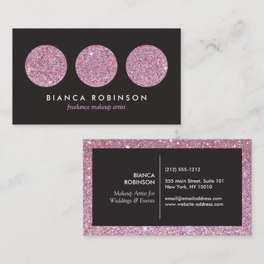 フリーランスのメイクアップアーティストのためのピンクのグリッターパレット 名刺 (正面/裏面)