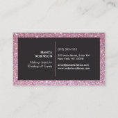 フリーランスのメイクアップアーティストのためのピンクのグリッターパレット 名刺 (裏面)