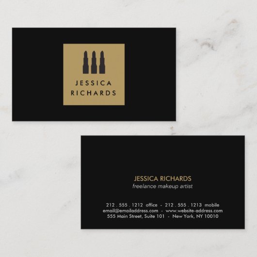 フリーランスのメイクアップアーティストIのリップスティックTrioロゴ 名刺 (正面/裏面)