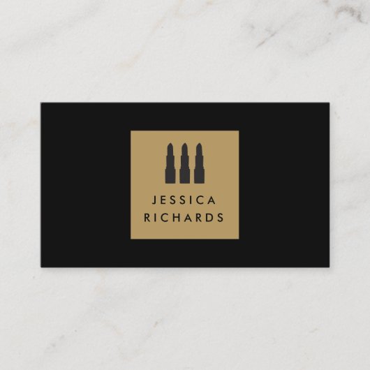 フリーランスのメイクアップアーティストIのリップスティックTrioロゴ 名刺 (正面)